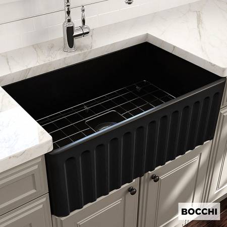 Νεροχύτης Κουζίνας Πορσελάνης Επικαθήμενος 76x46 Bocchi Black Matt