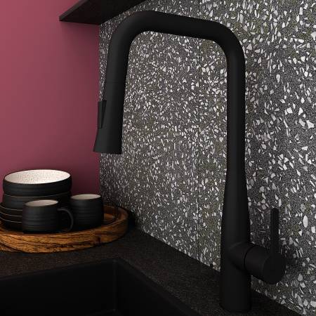 Orabella Comfort black matt - Μπαταρία Κουζίνας με αποσπώμενο ντουζ 2 ροών
