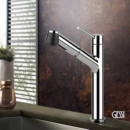 Μπαταρία Νεροχύτη Κουζίνας με Τηλέφωνο Ντους 2 ροών Thalium Gessi Chrome