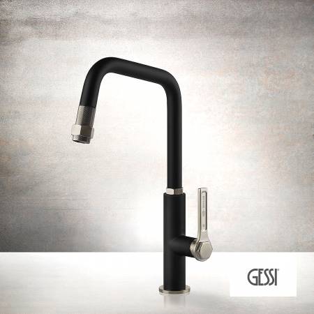 Μπαταρία Νεροχύτη Κουζίνας με Τηλέφωνο Ντους Officine Gessi Inox/Black Matt