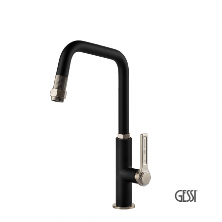 Μπαταρία Νεροχύτη Κουζίνας με Τηλέφωνο Ντους Officine Gessi Inox/Black Matt