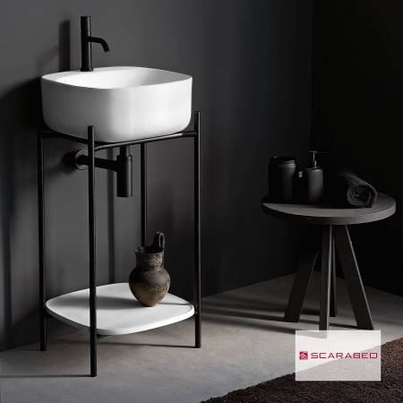 Έπιπλο μπάνιου Laila 2702-NROP με ράφι 2709-300 χωρίς νιπτήρα, Scarabeo
