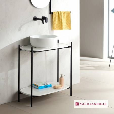 Έπιπλο μπάνιου Laila 2703-NROP με ράφια 2715+2710-300 χωρίς νιπτήρα, Scarabeo