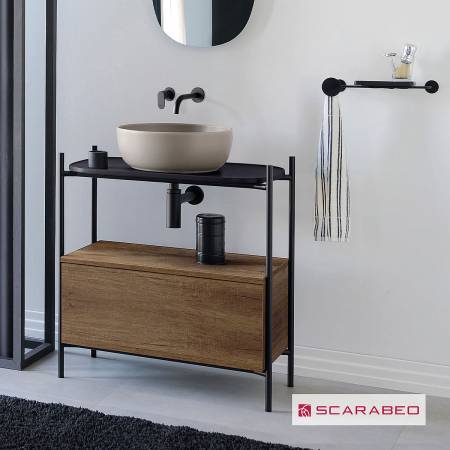 Έπιπλο μπάνιου Laila 2703-NROP με ράφι 2715-49 με συρτάρι 2712-89 χωρίς νιπτήρα, Scarabeo
