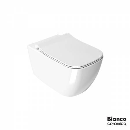 Λεκάνη Κρεμαστή MIZO/51,5 Rimless με κάλυμμα Slim Soft Close MS36SC, Bianco Ceramica White