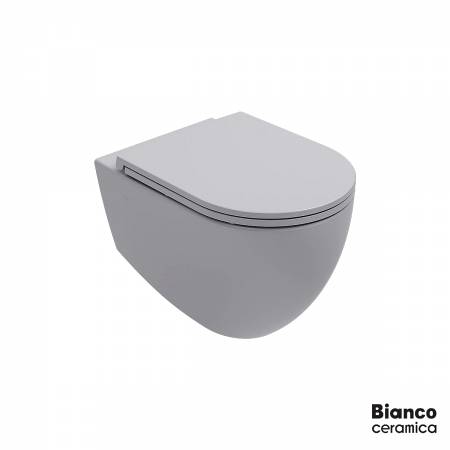 Λεκάνη Κρεμαστή LENTA/53 Rimless με κάλυμμα Soft Close MS38C, Bianco Ceramica Stone Grey