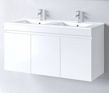 Σετ Πάγκου OMEGA 120cm με Διπλό Νιπτήρα χρ.WHITE GLOSS S3BOM120GL0D