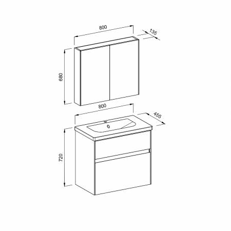 Σετ Έπιπλο Μπάνιου MALAGA Γκρι MDF 18mm Λάκα 80 9SMAL080GRM