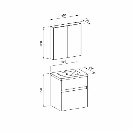 Σετ Έπιπλο Μπάνιου MALAGA Λευκό MDF 18mm Λάκα 65 9SMAL065WHM