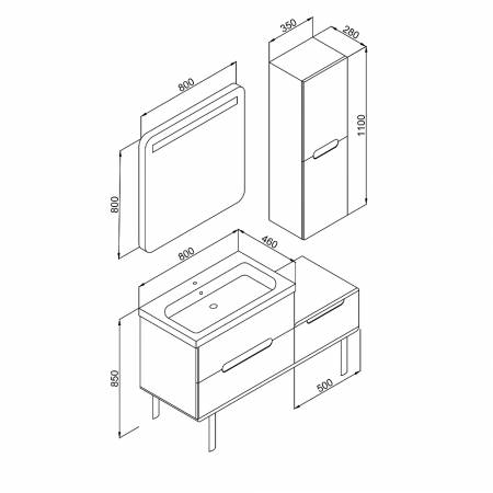 Σετ Έπιπλο Μπάνιου MASAL Σκούρο Πράσινο MDF 18mm Λάκα 130 9SMAS130GRM