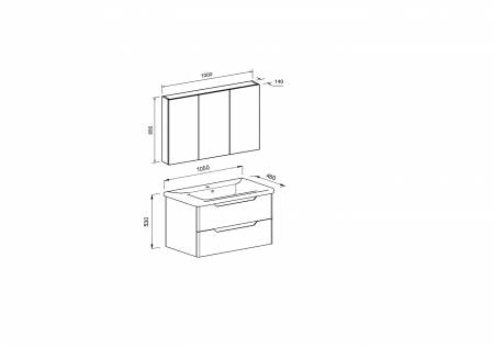 Σετ Έπιπλο Μπάνιου PERLA Ανθρακί MDF 18mm Λάκα 100 9SPER100ANM (Πάγκος 105x53x46cm, Καθρέφτης 100x14x68cm, Νιπτήρας 105x46cm)