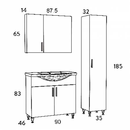 Σετ Έπιπλο Μπάνιου SIENA SONOMA 90 9SSI090SN0W Πάγκο 90x34x83cm