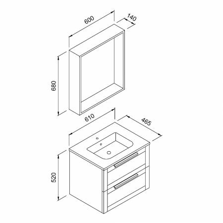 Πάγκος LAGUNA Λευκό MDF 18mm Λάκα 60 S3BLAG060WHM 61x46.50x52cm